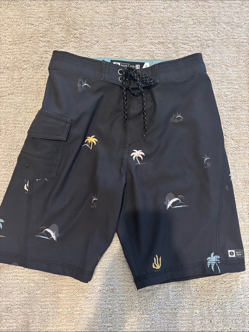 Salty Crew Black Swim Shorts with Yellow & Light Blue Accents
